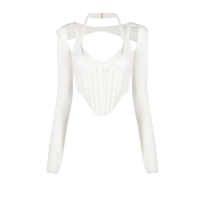 Shop Dion Lee Neutral Cropped Corset Top - Women's - Nylon/viscose/elastane In White