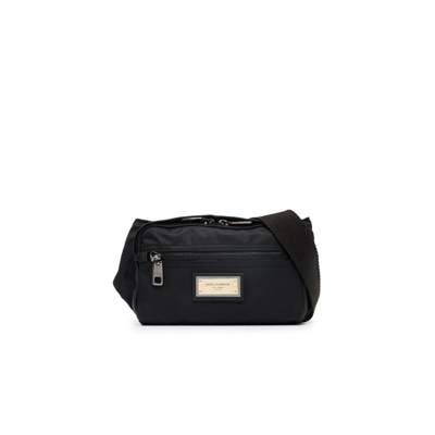 Shop Dolce & Gabbana Black Logo Plaque Belt Bag