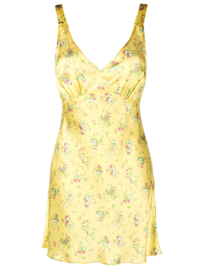 Shop Reformation Yellow Ellery Floral Print Silk Mini Dress