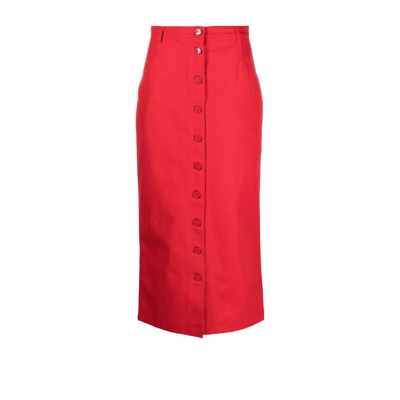 Shop Raf Simons Red High Waist Cotton Midi Skirt