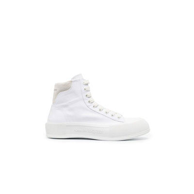 Shop Alexander Mcqueen Deck Plimsoll High-top Sneakers - Men's - Fabric/calf Suede/rubber/calf Leather In White