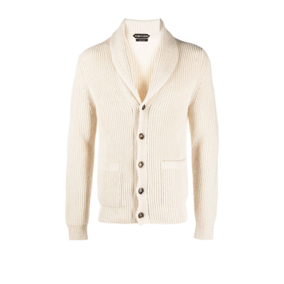 Shop Tom Ford Neutral Ribbed-knit Cardigan In Neutrals
