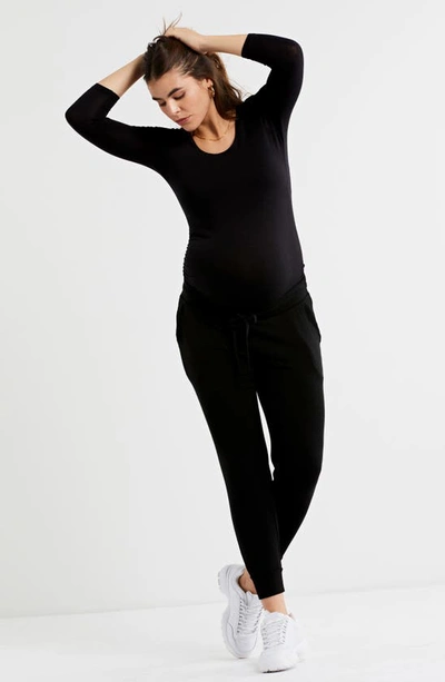 Shop A Pea In The Pod Luxessentials Ruched Three-quarter Sleeve Maternity/postpartum Top In Black
