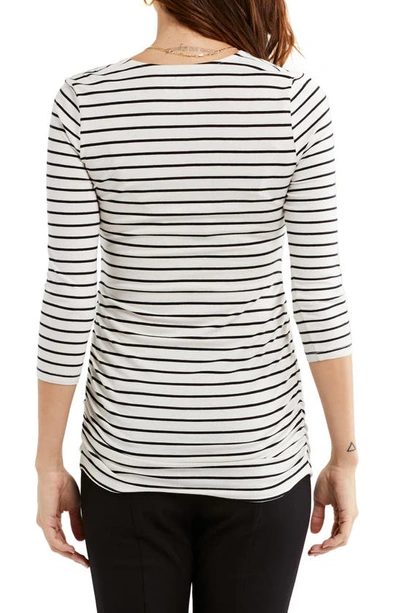 Shop A Pea In The Pod Luxessentials Ruched Three-quarter Sleeve Maternity/postpartum Top In Black White Stripe