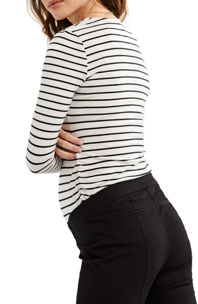 Shop A Pea In The Pod Luxessentials Ruched Three-quarter Sleeve Maternity/postpartum Top In Black White Stripe