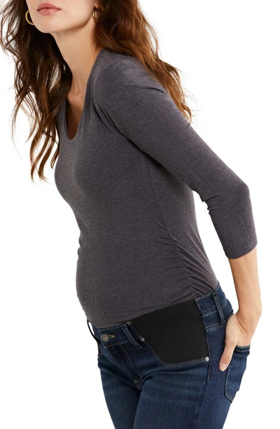 Shop A Pea In The Pod Luxessentials Ruched Three-quarter Sleeve Maternity/postpartum Top In Grey