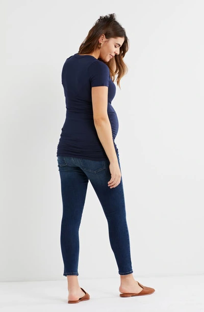 Shop A Pea In The Pod Ruched Scoop Neck Maternity/postpartum Top In Navy