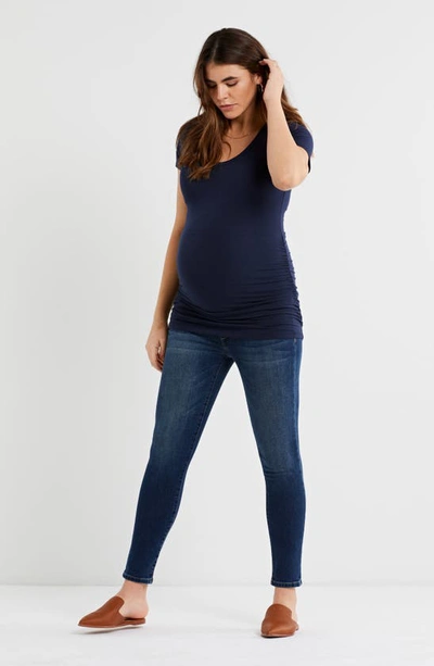 Shop A Pea In The Pod Ruched Scoop Neck Maternity/postpartum Top In Navy