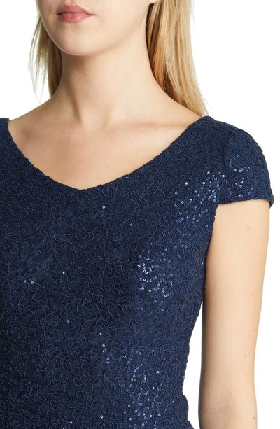 Alex Evenings Sequin Corded Lace Cocktail Dress In Navy