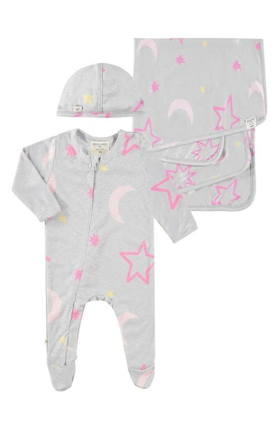 Shop Paigelauren Slub Footie, Hat & Blanket Set In Pink Moon/ Star