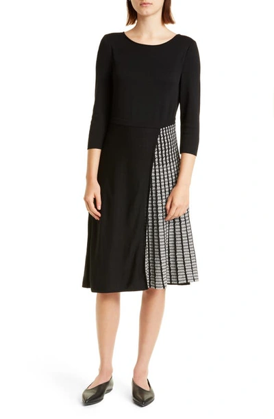 Shop Misook Pleated Contrast Panel Knit Dress In Black/ New Ivory
