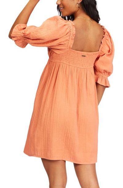 Shop Billabong Perfect Paradise Puff Sleeve Smocked Cotton Gauze Babydoll Dress In Terracotta