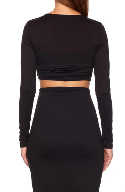 Shop Susana Monaco Shirred Long Sleeve Crop Top In Black