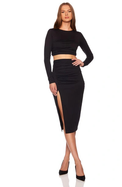 Shop Susana Monaco Shirred Long Sleeve Crop Top In Black