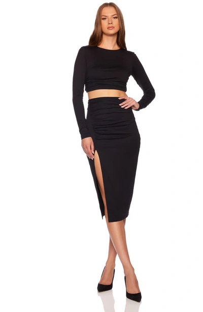 Shop Susana Monaco Side Slit Gatherered Skirt In Black