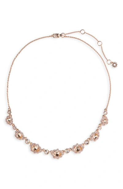 Shop Marchesa Pear Crystal Halo Frontal Necklace In Rose Gold/ Silk
