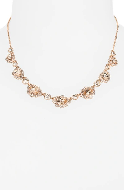 Shop Marchesa Pear Crystal Halo Frontal Necklace In Rose Gold/ Silk