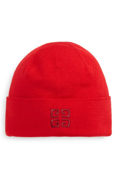 Shop Givenchy Embroidered Wool Logo Beanie In Red