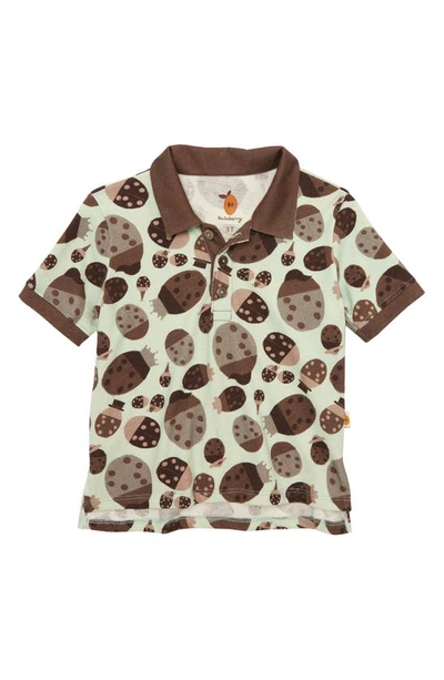 Shop Naseberry Kids' Ladybug Print Organic Cotton Polo In Brown/ Beige/ Green