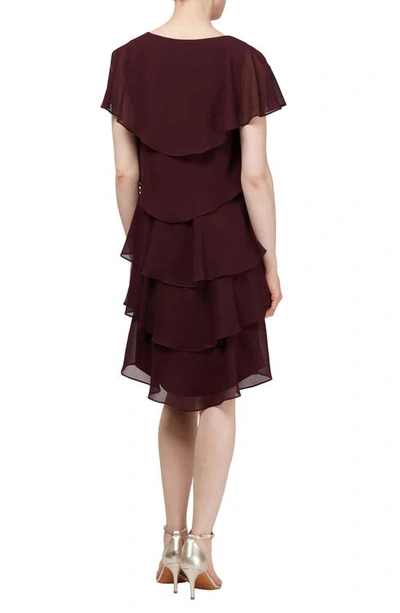 Shop Sl Fashions Georgette Ruffle Tiered Dress In Fig