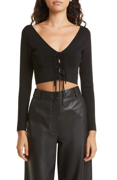 Shop Alice And Olivia Sharee Crop Tie Front Blouse In Black