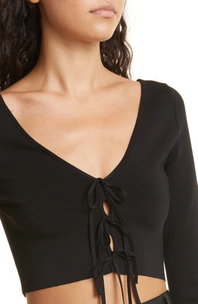 Shop Alice And Olivia Sharee Crop Tie Front Blouse In Black