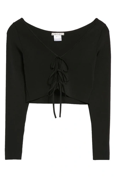 Shop Alice And Olivia Sharee Crop Tie Front Blouse In Black