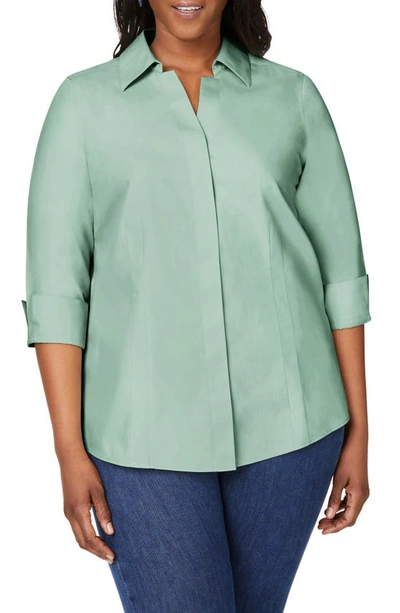 Shop Foxcroft 'taylor' Three-quarter Sleeve Non-iron Cotton Shirt In Jade Gem