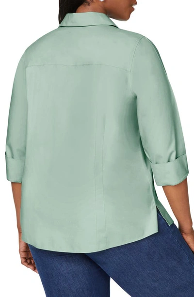 Shop Foxcroft 'taylor' Three-quarter Sleeve Non-iron Cotton Shirt In Jade Gem