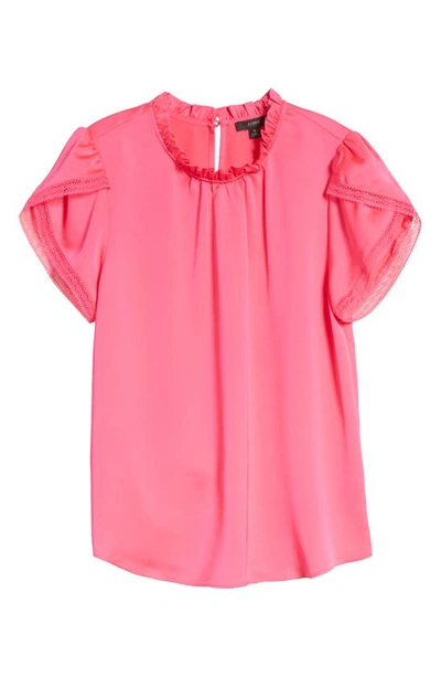 Shop Jcrew Tulip Sleeve Ruffle Neck Top In Neon Fuchsia