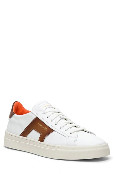 Shop Santoni Dbs1 Sneaker In White-light Brown-i51