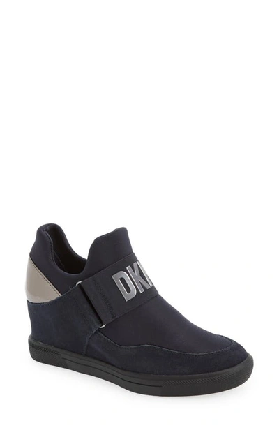 Shop Dkny Cosmos Wedge Sneaker In Navy