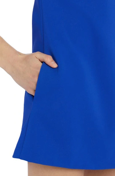 Shop Versace Cady Asymmetric Keyhole Cutout Cap Sleeve Shift Dress In Blue