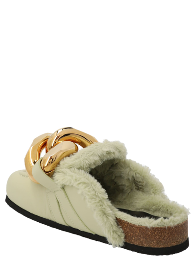 Shop Jw Anderson Chain Eco Fur Mules In Green