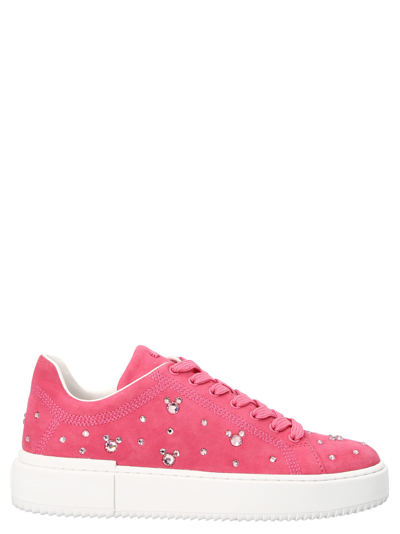 Stuart Weitzman Crystal-embellished Suede Sneakers In Fuchsia