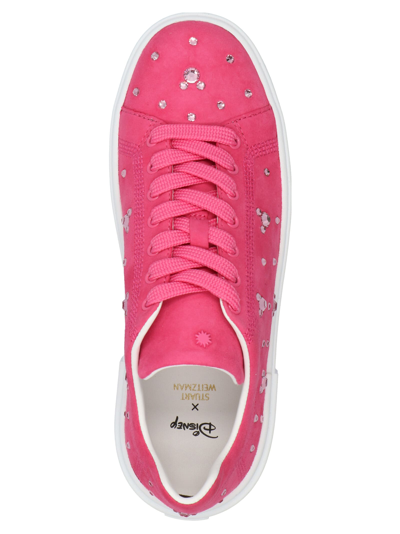 Stuart Weitzman Crystal-embellished Suede Sneakers In Fuchsia