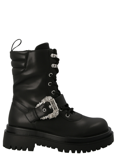 Shop Versace Jeans Couture Buckle Combat Boots In Black