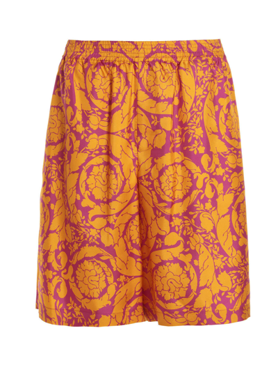 Shop Versace Barocco Silhouette Bermuda Shorts In Multicolor