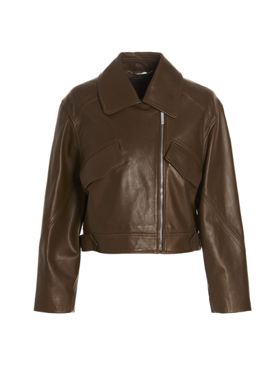 Shop Alberta Ferretti Cropped Leather Jacket In Brown