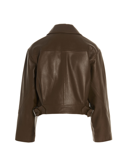 Shop Alberta Ferretti Cropped Leather Jacket In Brown