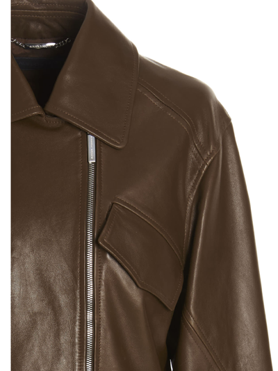 Shop Alberta Ferretti Cropped Leather Jacket In Brown
