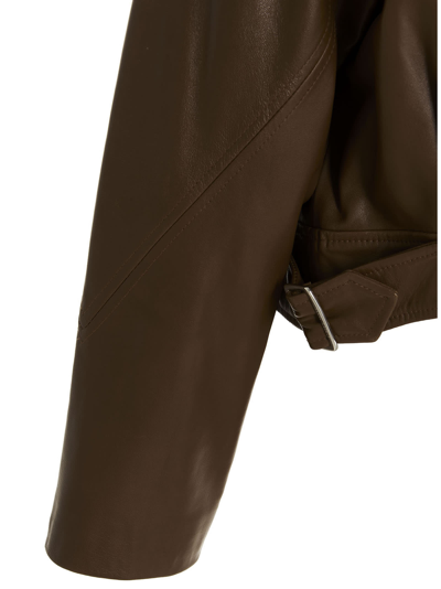 Shop Alberta Ferretti Cropped Leather Jacket In Brown