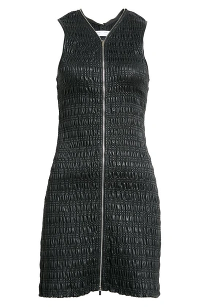 Shop Proenza Schouler White Label Smocked Faux Leather Zip Minidress In Black