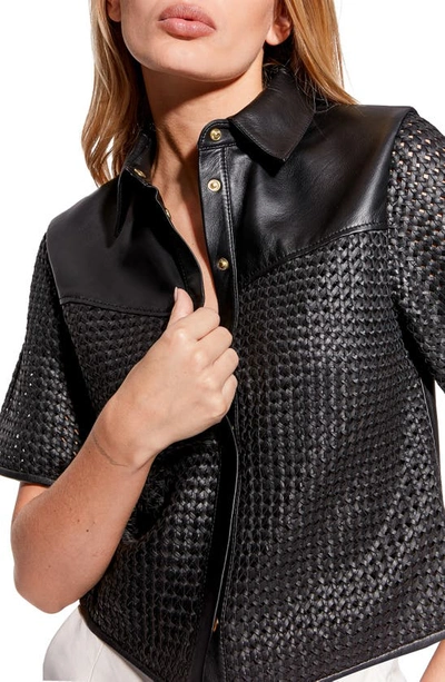 Shop As By Df Piazza Basketweave Upcycled Leather Blend Shirt In Black