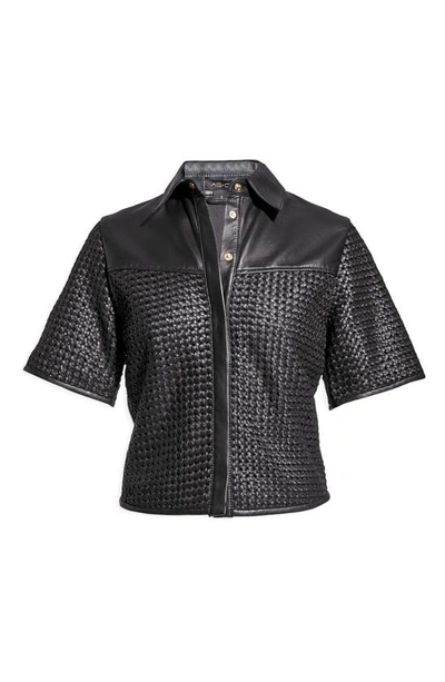 Shop As By Df Piazza Basketweave Upcycled Leather Blend Shirt In Black