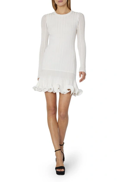 Shop Milly Ruffle Hem Long Sleeve Rib Sweater Dress In Ecru