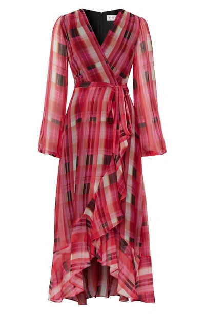 Shop Milly Halley Prep Plaid Long Sleeve Dress In Red Multi