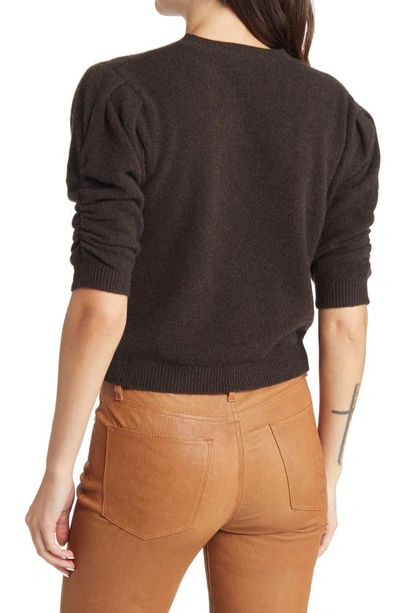 Shop Frame Ruched Sleeve Recycled Cashmere Blend Sweater In Americano