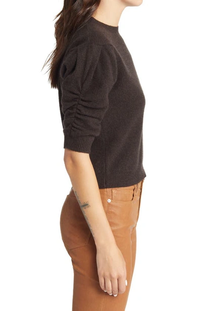 Shop Frame Ruched Sleeve Recycled Cashmere Blend Sweater In Americano