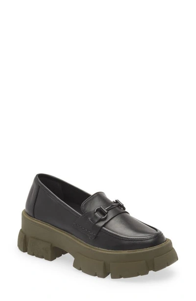 Shop Steve Madden Trifecta Platform Loafer In Black/ Olive